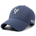 Dark blue baseball cap featuring white 3D embroidery and NY&JA side stitching - Adjustable / Blue