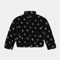 Giacca in pile nera con motivi a croce maltese bianchi e design a collo alto - S