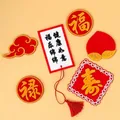 Décorations de gâteau d'anniversaire chinois avec pêche de longévité et ornements Fu - Ensemble Fu Lu Shou en colle souple rouge