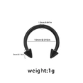 Detailed size chart of black stainless steel horseshoe nose ring with spike ends - Black Spike Style (04525143-1)