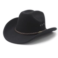 Sombrero de vaquero occidental negro de lana con banda trenzada y ala ancha curva - M(56-58cm) / Negro