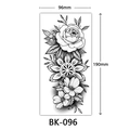 Black and white flower tattoo sticker with roses and mandalas, style BK-096, 96x190mm - BK-096 / 96*190mm