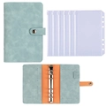 Raccoglitore budget A6 blu macaron in pelle PU con interno arancione e buste con zip - Ciano + 6 Tasche con Cerniera