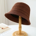 Brown wool bucket hat on wooden stand with woven texture for a stylish winter look - M (56-58cm) / 5643 Coffee