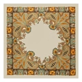 Elegant paisley floral print satin square silk scarf in warm orange and olive earth tones - Beige
