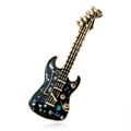 Broche de guitarra retro con incrustaciones de concha colorida y pedrería ámbar - Negro
