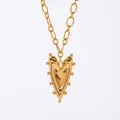 Golden heart pendant necklace in layered design with stainless steel bead edge details - Overlapping Beaded Heart (EH)