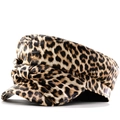 Schirmmütze mit Leopardenmuster, dekorativer Schleife und strukturierter Kunstleder-Optik - Khaki