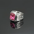 Silver dragon ring for men with rectangular pink gemstone and intricate carvings - US 7 / Steel Color Pink Gemstone