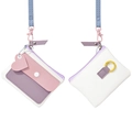 Macaron colored mini wallet and key pouch in white, purple, and pink patchwork with lanyard - White