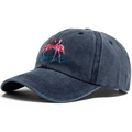 Berretto da baseball in cotone lavato grigio antracite con ricamo di fenicottero - Regolabile / Blu navy