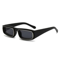 Retro small frame sunglasses with matte black and gold metal trim in a 45-degree view - Black Frame Black Grey Lens