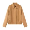Dames vintage motorjas in camel met reverskraag en ritszakken in een kort model - S / Aardgeel