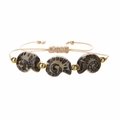 Bohemian handmade adjustable bracelet featuring natural ammonite fossils and gold beads - Copper Beads + Ultramarine Ammonite