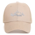Khaki trucker hat with mountain forest embroidery and breathable mesh for outdoor hiking - Adjustable / Khaki
