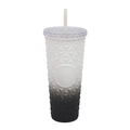 Matte black and white gradient studded tumbler with geometric texture and straw - Gradient White Black
