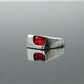 Square cut red ruby signet ring in polished silver finish for a bold industrial style - US 7 / Silver Tone/Red Zirconia