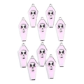 Detailed view of ten pink enamel coffin pendants with silver skulls for DIY jewelry making - Pink-Silver Plated