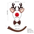 Set de renne de Noël 4 pièces avec serre-tête bois marron, nez rouge, noeud et queue - Ensemble 3 pièces Renne en fer + Nez rouge en éponge