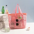 Kleine pinke Netz-Strandtasche mit mehreren Taschen für Reise und Schwimmbad - Klein / Rosa