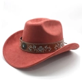 Detail of western cowboy hat with floral embroidered leather band and turquoise stud - M (56-58cm) / Brick Red