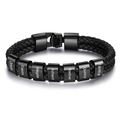 Men's double-layered black woven leather bracelet with seven customized name beads - Black Clasp - 7 Names