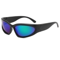 Occhiali da sole sportivi Y2K con montatura argento e lenti sfumate blu-verdi iridescenti - Montatura Nero Opaco / Specchio Verde