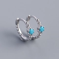 Elegant S925 sterling silver hoop earrings with blue gemstone and beaded texture - Platinum (Turquoise)