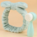 Bandeau à nœud en peluche vert menthe et brosse nettoyante visage en silicone en ensemble - Vert (Bandeau + Brosse)