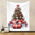 Dettaglio dell'arazzo dell'albero di Natale con decorazioni e regali rossi su parete strutturata - 73X95 CM (Esportazione Spazzolato) / Albero di Regali Eleganti (GT100559)