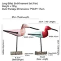 Nordic wooden bird figurine set in pink and red with handcrafted painted textures - Long-billed Bird Ornaments (Pair)