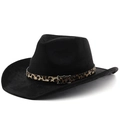 Cappello da cowboy nero classico con un'elegante cintura con stampa leopardata e fibbia - M (56-58cm) / Nero