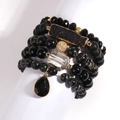 Bohemian stackable multi-layer bead bracelet set with black stones and gold accents - Black