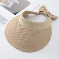 Damen Sommer Stroh Visier in Khaki mit breiter Krempe und eleganter Schleife - M(56-58cm) / Khaki