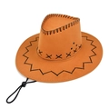 Sombrero de vaquero marrón con costuras negras y correa ajustable para la barbilla - M (56-58cm) / Naranja