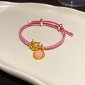 Chic pink woven bracelet with cute gold charms and adjustable drawstring closure - 27# Bracelet - Pink Print