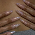 Handmade almond press-on nails in blush pink with pearl accents and shell texture - K047【24pcs】 / Boxed (jelly Gel + Granules)