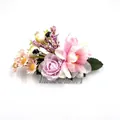 Bohemian floral hair comb with pink roses and light purple daisies on silver base - FS43-5 Pink
