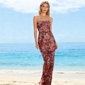 Elegant off-shoulder bodycon long dress with floral embroidery and sequins on beach - Red