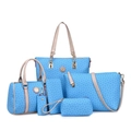 6-piece light blue tote bag set with geometric prints and gold hardware on white background - Light Blue