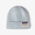 Winter light blue knit beanie with a stylish boarding pass patch and thick ribbed texture - One Size / Light Lake Blue
