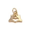 Colgante de mano haciendo corazón dorado con cristales claros y baño de oro 18K - Corazón con manos