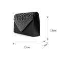 Black satin evening clutch with rhinestones showing dimensions 21cm x 13cm x 5cm - Black