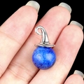 Blue round amethyst witch hat pendant charm with silver metal for DIY jewelry making - Lapis Lazuli
