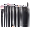 Professionele 20-delige make-up borstelset met zwarte handvaten en roze haren - Zwart Handvat + Zwarte Buis