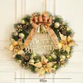 60cm lighted Christmas wreath with golden bows, bells, pinecones, and LED lights - 60CM Gold Bow Sign Style