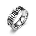 Macro detail of men's wide titanium steel ring with black Greek key meander pattern - Greek Key (8MM Black Oil)