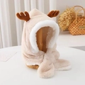 Plush beige hooded scarf with reindeer antlers made of thickened faux rabbit fur - Beige - [Antler Style]