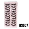 Set of 10 pairs DSD07 dense curly black false eyelashes on a pink tray background - DSD07 (Pink)