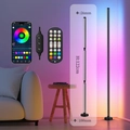 Black RGB LED floor lamp set with remote, app control, and adjustable 122cm height parts - 1.2m Round Base Single Splicing Floor Lamp (App+Remote+Wire Control)